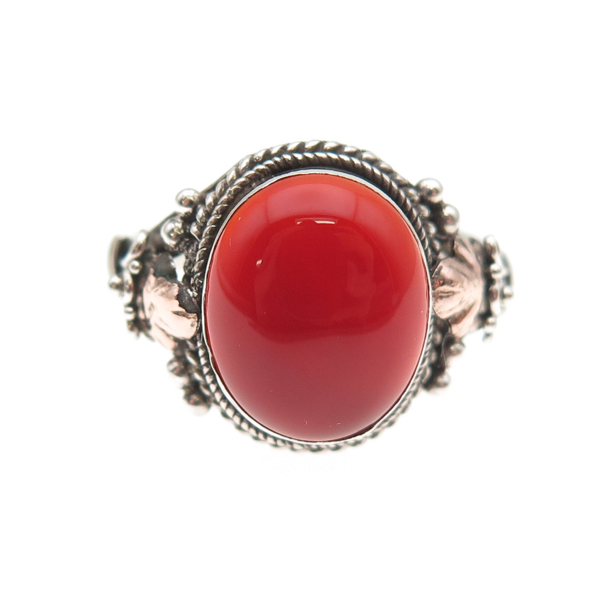 925 Sterling Silver 2-Tone Vintage Real Carnelian Oxidized Ring Size 6