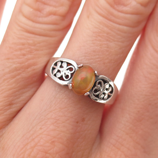Tommy Long 925 Sterling Silver Vintage Real Opal Floral Ring Size 7.75