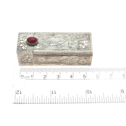 800 Silver Antique Art Deco Italy Real Coral Engraved Tube Slide Lipstick Case