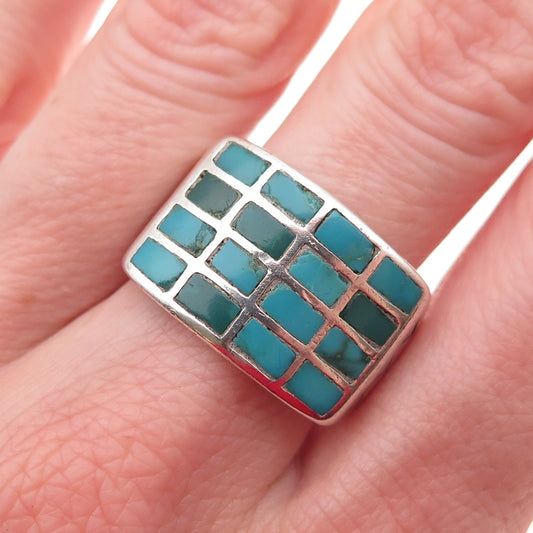 Old Pawn 925 Sterling Silver Vintage Kingman Turquoise Tribal Ring Size 10.25