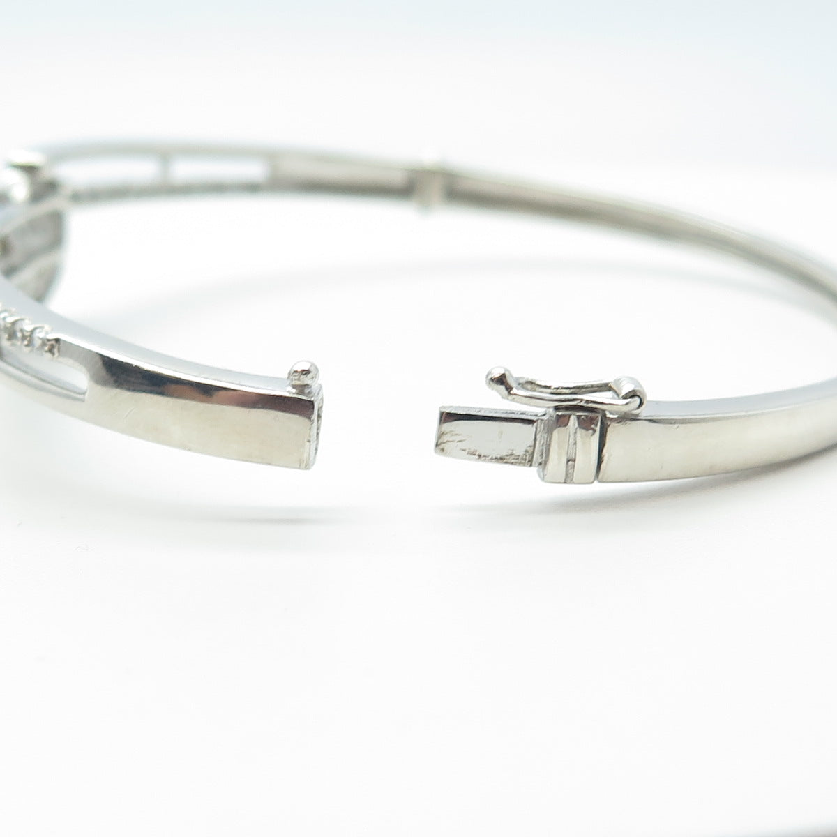 925 Sterling Silver Round-Cut White C Z Butterfly Bangle Bracelet 7"