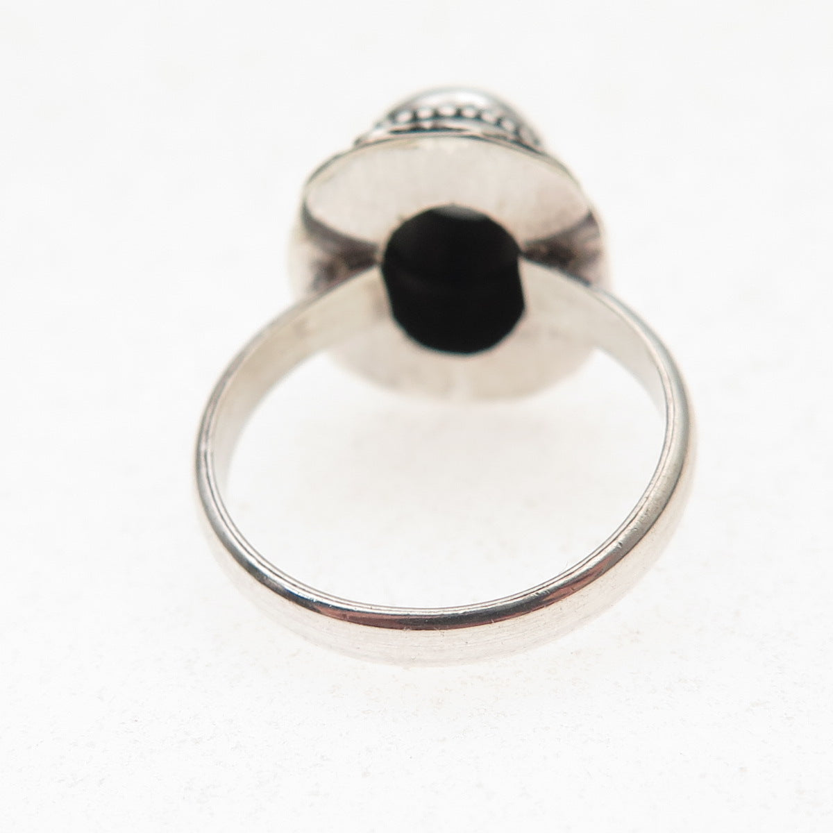 925 Sterling Silver Vintage Real Hematite Dotted Oxidized Ring Size 5.75