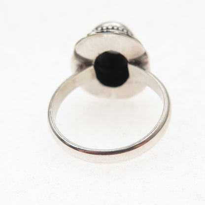925 Sterling Silver Vintage Real Hematite Dotted Oxidized Ring Size 5.75