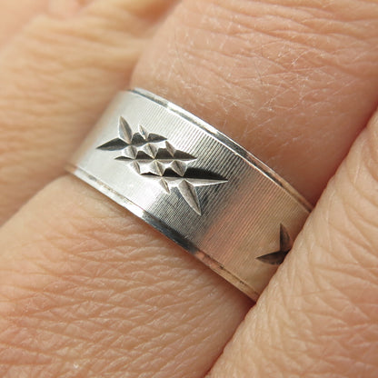 925 Sterling Silver Vintage Diamond-Cut "X" Shape Band Ring Size 8.5