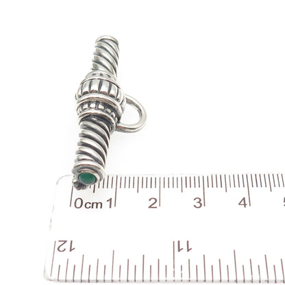 925 Sterling Silver Vintage Real Green Onyx Modernist Charm Holder Pin Brooch