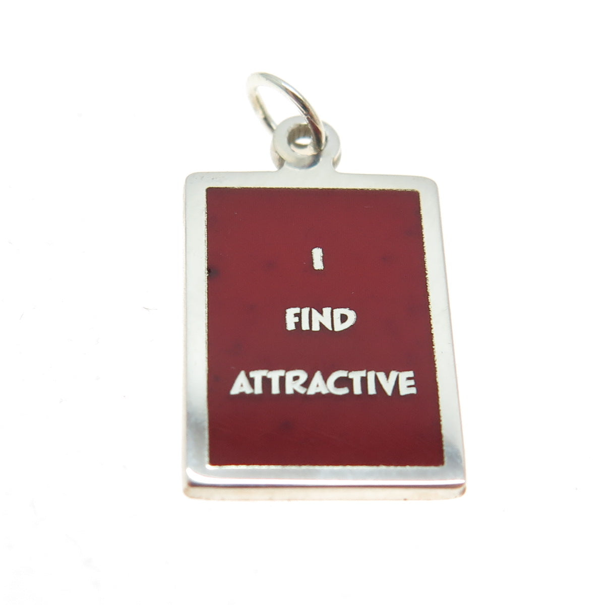 925 Sterling Silver Red Enamel "I Find Attractive" Minimalist Charm Pendant