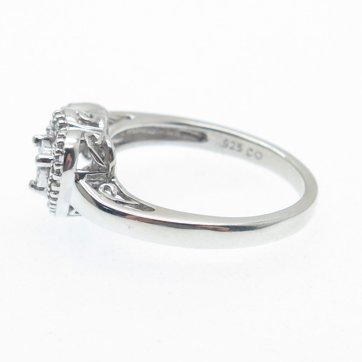 925 Sterling Silver Real Round-Cut Diamond Heart Ring Size 7.25
