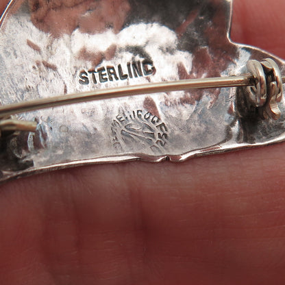 925 Sterling Silver Vintage Mexico Real Turquoise Swordfish Oxidized Pin Brooch