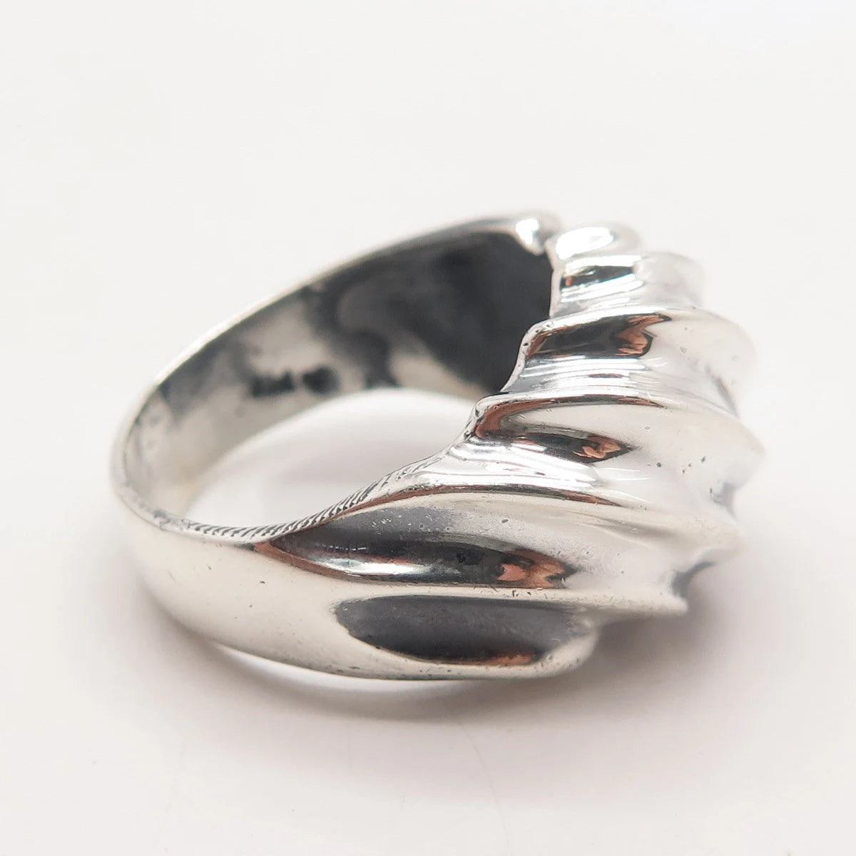 925 Sterling Silver Vintage Ribbed Ring Size 10.5