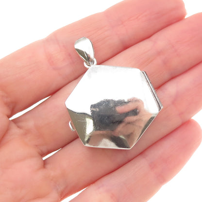 925 Sterling Silver Vintage Hexagon Pill / Snuff Box Charm Pendant
