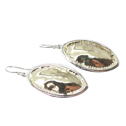 925 Sterling Silver 2-Tone Vintage Modernist Hammered Dangle Earrings