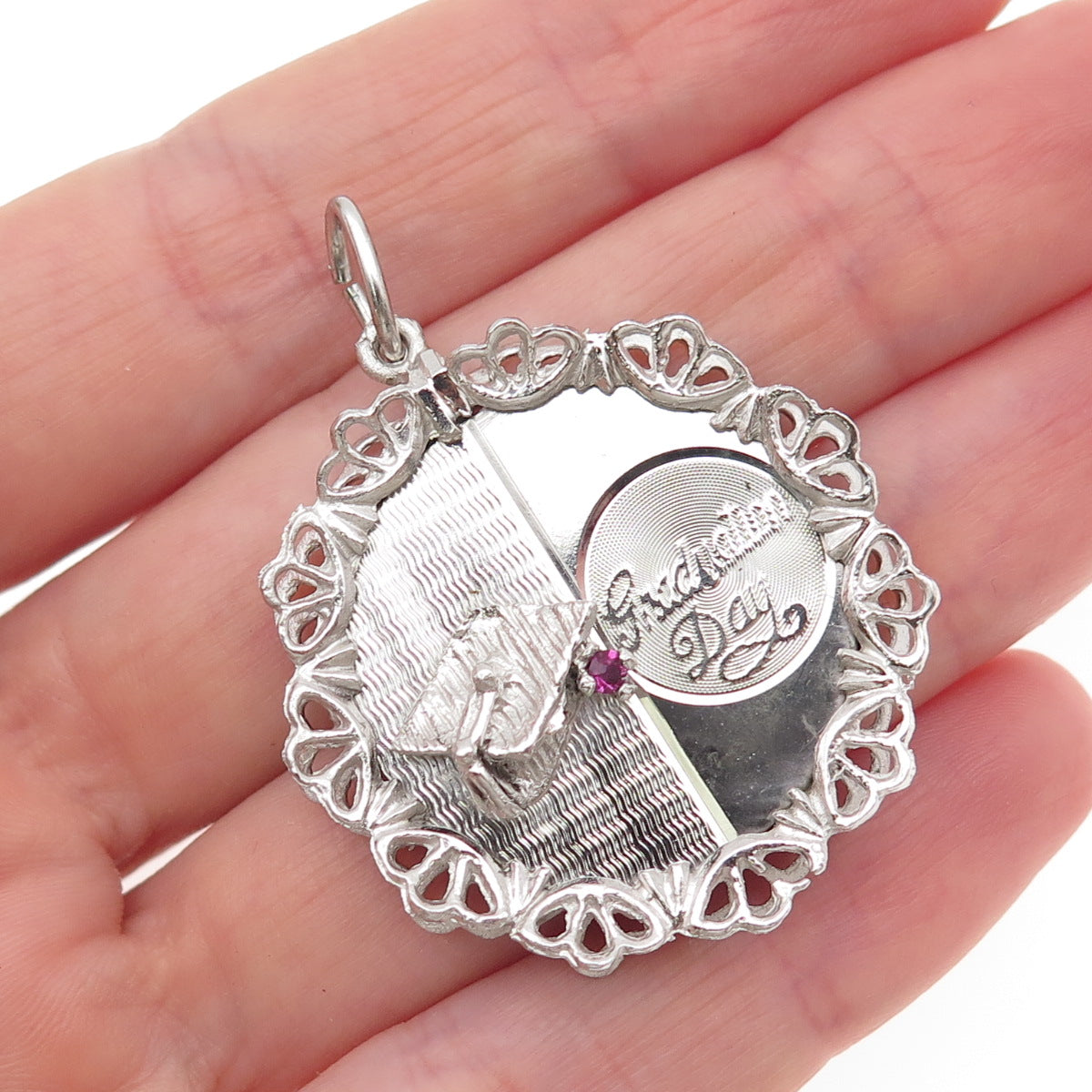 Art's Elegance 925 Sterling Silver Vintage Rhinestone Graduation Day Pendant