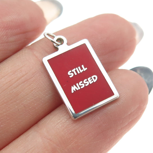 925 Sterling Silver Red Enamel "Still Missed" Minimalist Charm Pendant