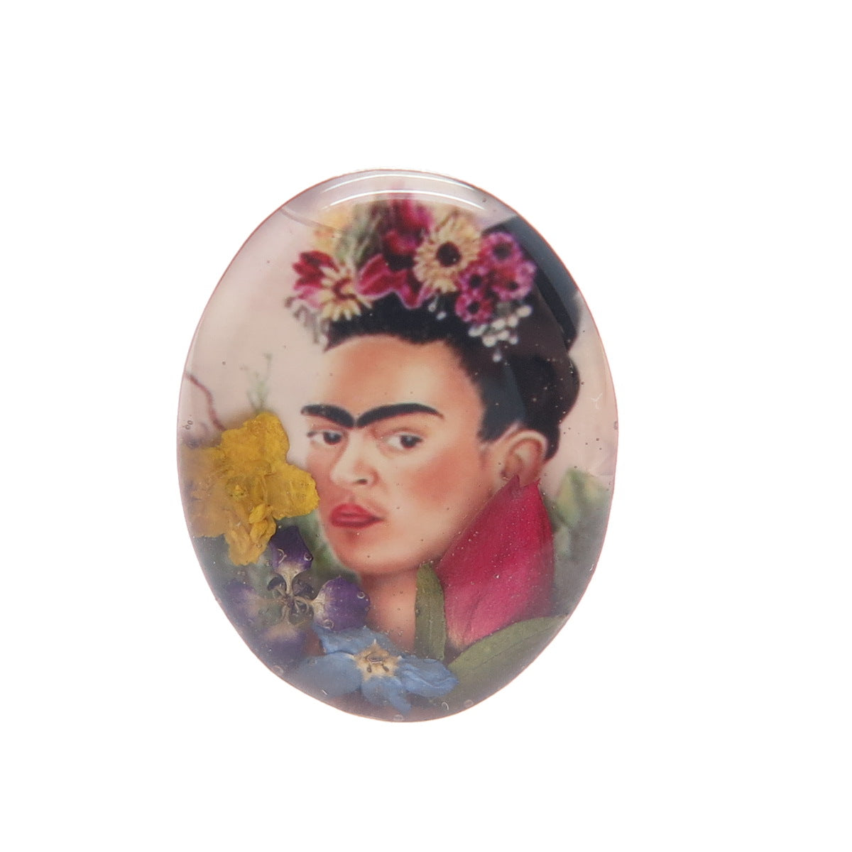 925 Sterling Silver Vintage Enamel Frida Kahlo Pressed Flowers Ring Size 6