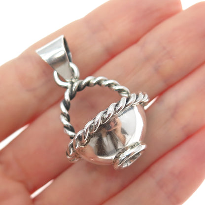 925 Sterling Silver Vintage Mexico Fruit Bowl Oxidized 3D Charm Pendant