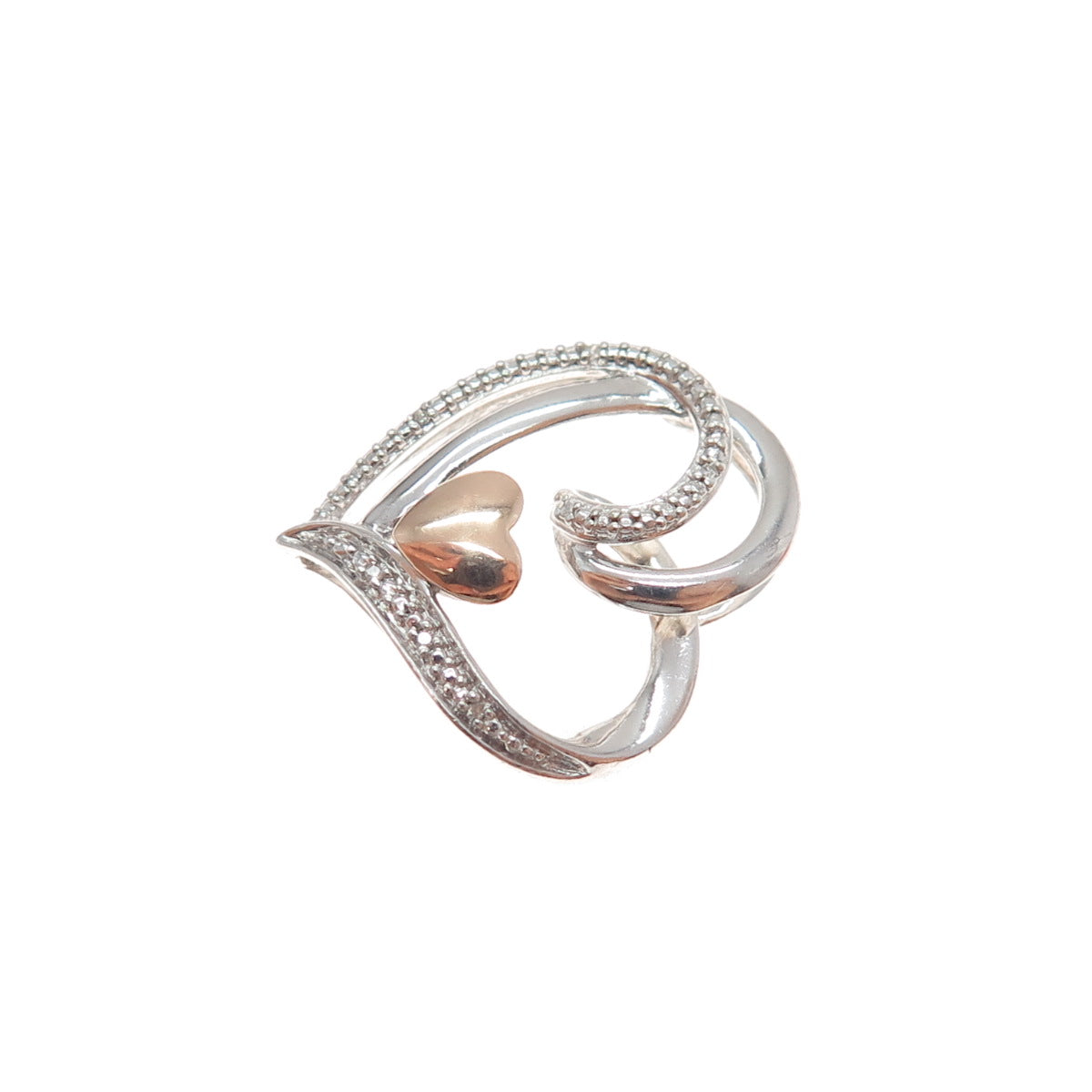 JANE SEYMOUR 10K Gold 925 Sterling Silver Real Diamond Heart Mini Slide Pendant