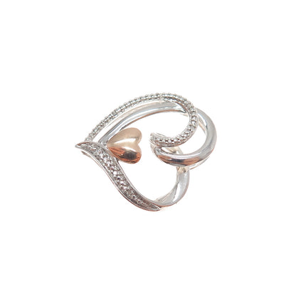 JANE SEYMOUR 10K Gold 925 Sterling Silver Real Diamond Heart Mini Slide Pendant