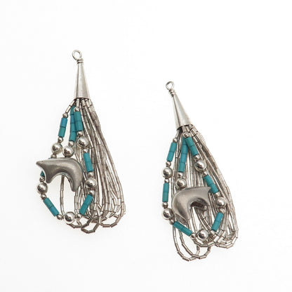 Sunrise Old Pawn Sterling Silver Vintage Turquoise Bear Liquid Chain Earrings