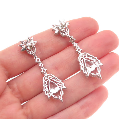 925 Sterling Silver Round Marquise & Pear-Cut C Z Dangle Earrings