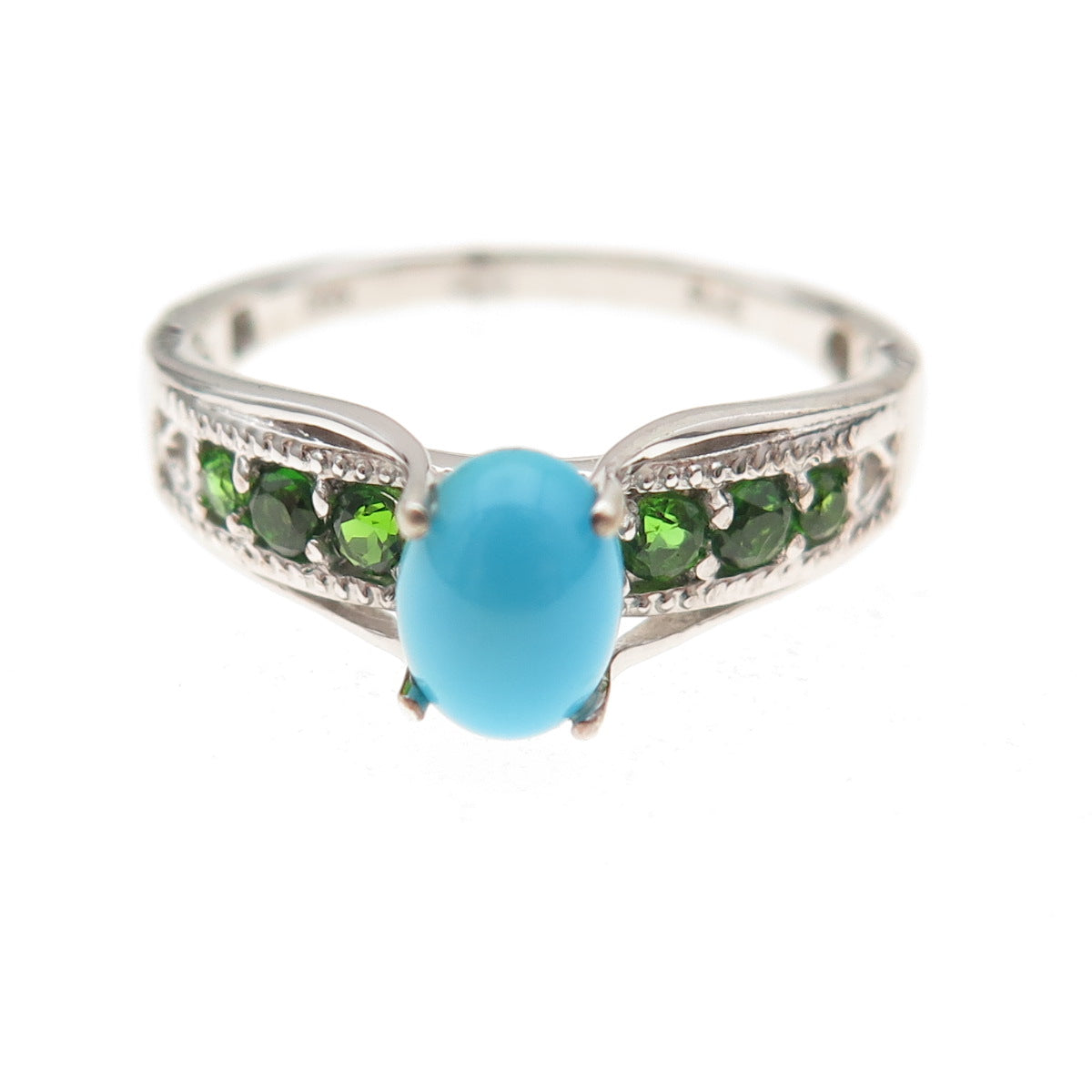 Chuck Clemency 925 Sterling Silver Real Turquoise & Peridot Ring Size 8.25