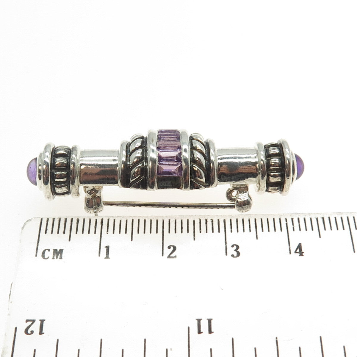 925 Sterling Silver Vintage Real Amethyst Gemstone Amulet Pin Brooch / Pendant