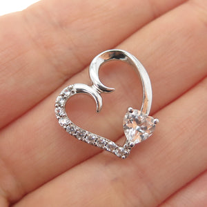 925 Sterling Silver Real White Topaz Heart Mini Slide Charm Pendant