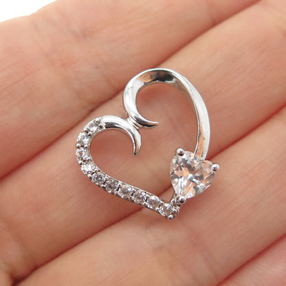 925 Sterling Silver Real White Topaz Heart Mini Slide Charm Pendant