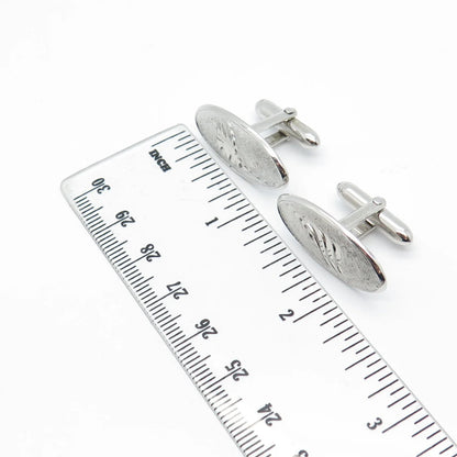 925 Sterling Silver Vintage Satin Finish Abstract Wings Oval Cufflinks