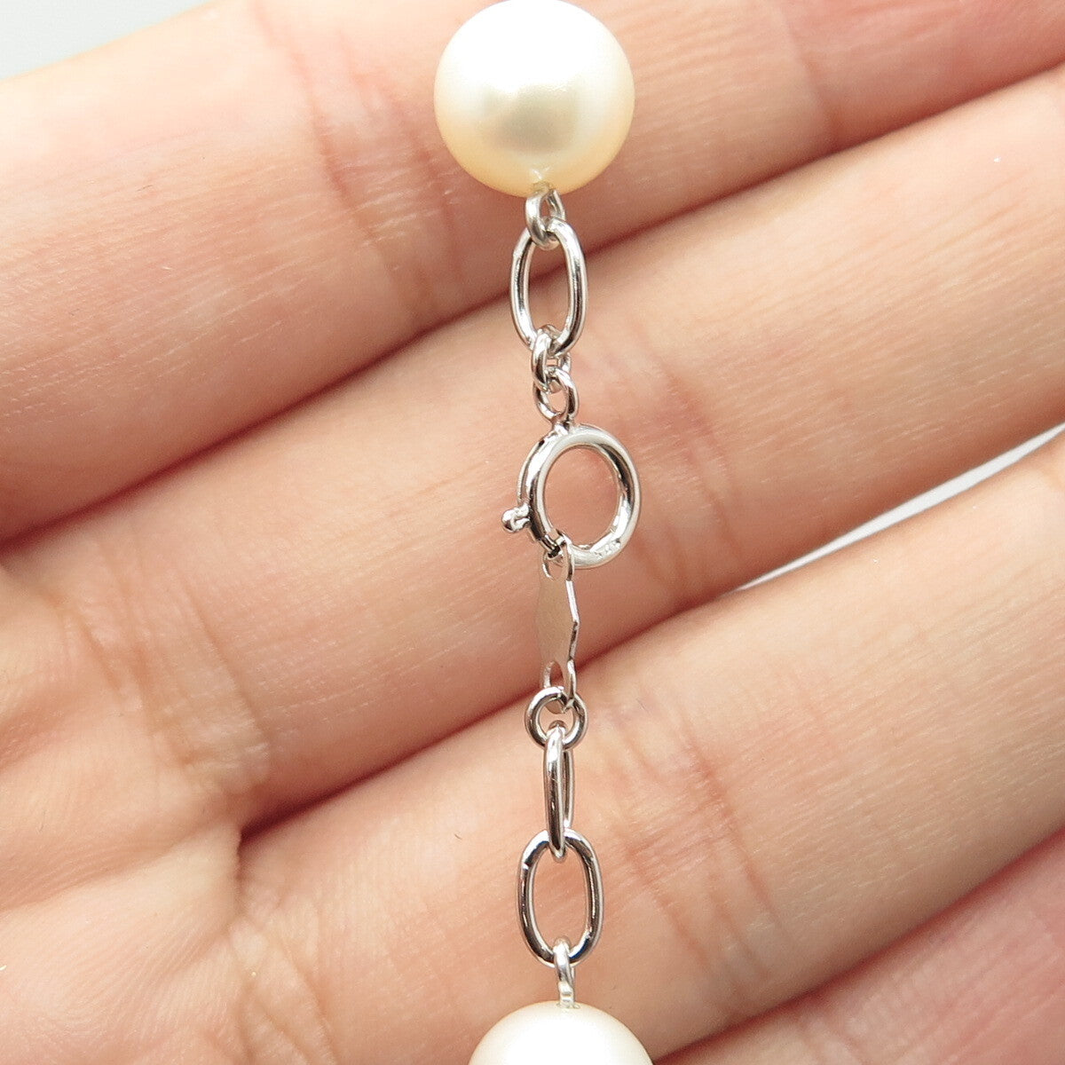 925 Sterling Silver JCM Jacmel Real Pearl By The Yard Station Chain Necklace 18"