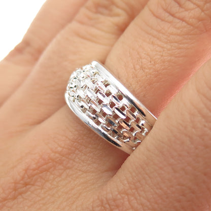 925 Sterling Silver Vintage Modernist Mesh Ring Size 9.25