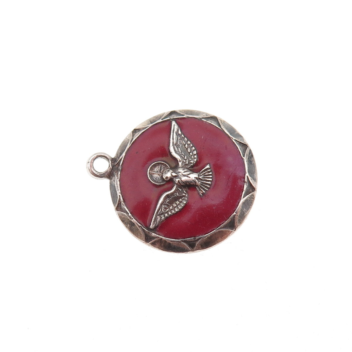 925 Sterling Silver Antique Art Deco Enamel Holy Spirit Oxidized Charm Pendant