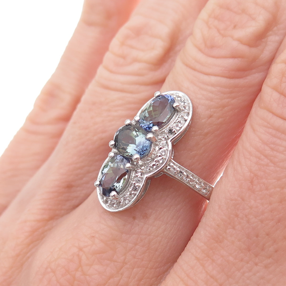 Chuck Clemency 925 Sterling Silver Real Tanzanite & White Topaz Ring Size 8.25