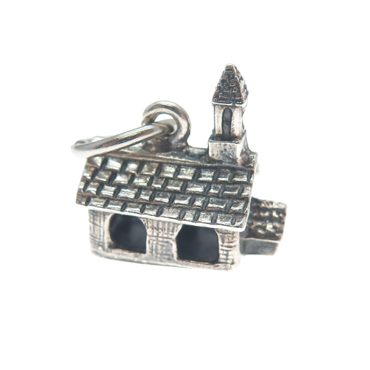 DANECRAFT 925 Sterling Silver Antique Art Deco Old Church Minimalist 3D Pendant