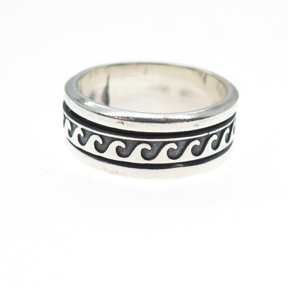 925 Sterling Silver Vintage Wave Rotating Band Oxidized Ring Size 12.75