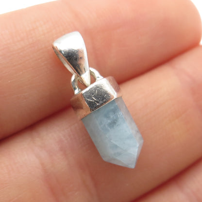 925 Sterling Silver Vintage Real Milky Aquamarine Amulet Mini Charm Pendant