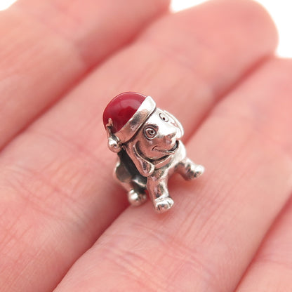 PANDORA 925 Sterling Silver Enamel Christmas Puppy Dog Slide Bead Charm