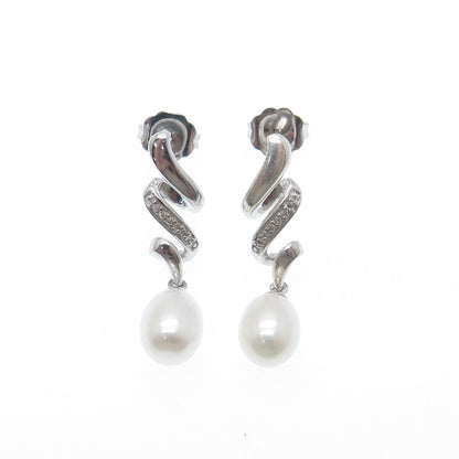 RL RICHLINE 925 Sterling Real Round-Cut Diamond & Pearl Twisted Earrings