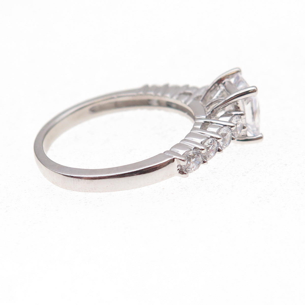 JH Young 925 Sterling Silver Princess & Round-Cut C Z Engagement Ring Size 7
