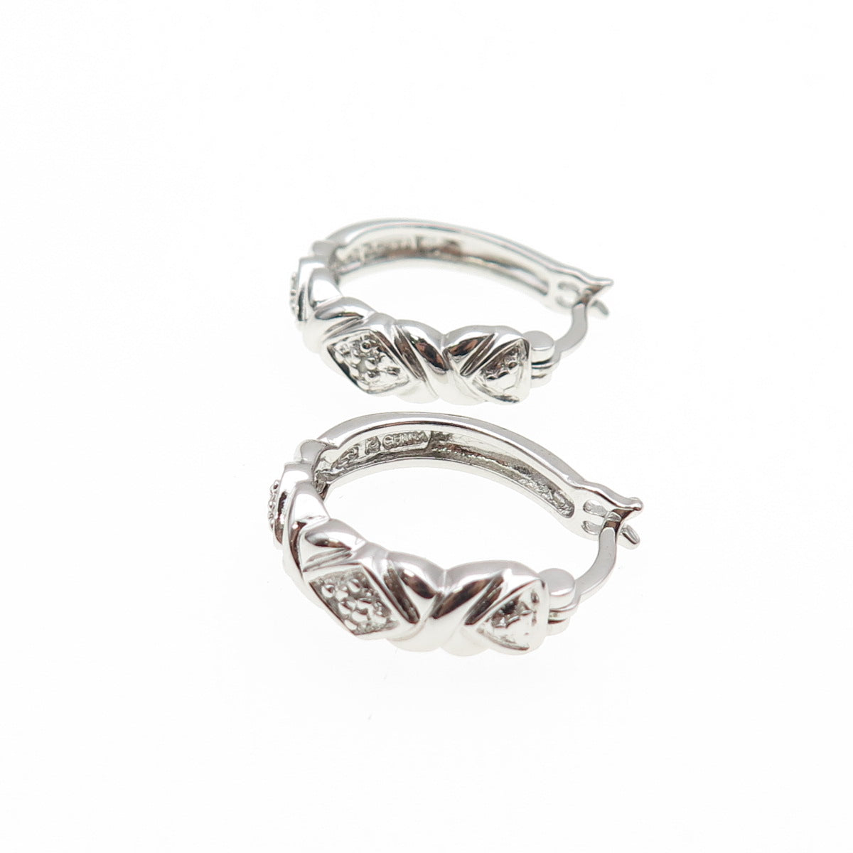 ROSS SIMONS 925 Sterling Silver Real Round-Cut Diamond Hoop Earrings