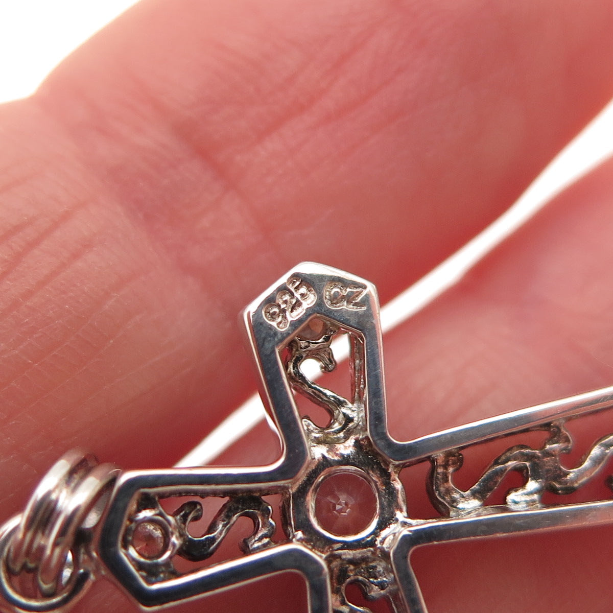 Ross Simons 925 Sterling Silver Round-Cut C Z Cross Charm Pendant