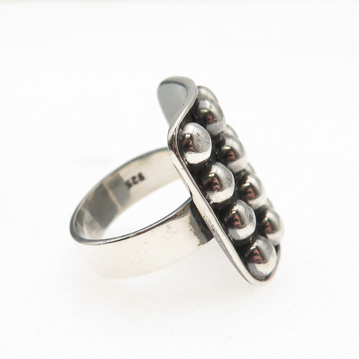 925 Sterling Silver Vintage Modernist Beaded Oxidized Ring Size 9