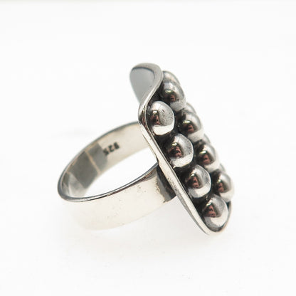 925 Sterling Silver Vintage Modernist Beaded Oxidized Ring Size 9