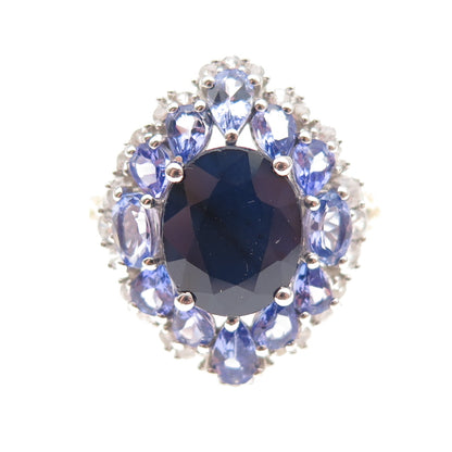 Chuck Clemency 925 Sterling Silver Real Sapphire Tanzanite Topaz Ring Size 8.25