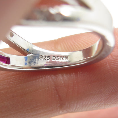 DSMK 925 Sterling Silver Lab-Created Ruby & C Z Cluster Infinity Ring Size 7.25