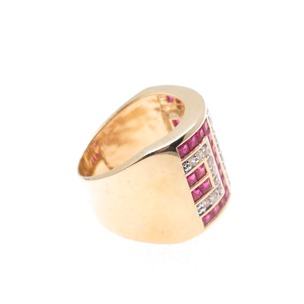 FADI 925 Sterling Silver Gold Plated Lab-Created Ruby & C Z Ring Size 8.25