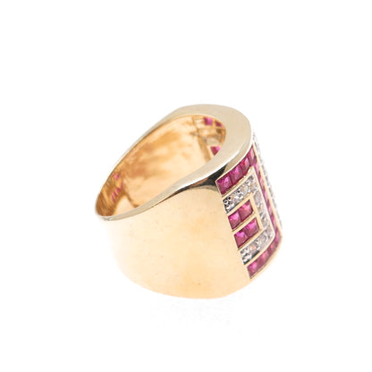 FADI 925 Sterling Silver Gold Plated Lab-Created Ruby & C Z Ring Size 8.25