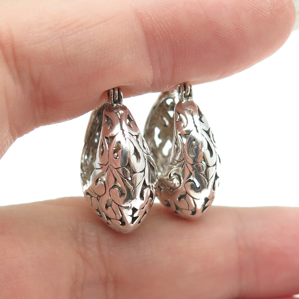 925 Sterling Silver Vintage Signature Scroll Hoop Earrings