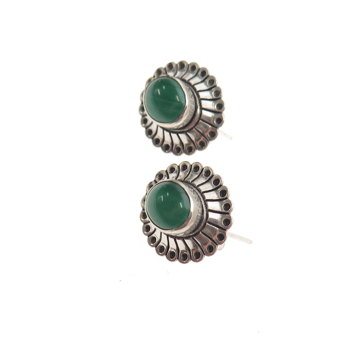 Old Pawn 925 Sterling Silver Vintage Southwestern Malachite Concho Stud Earrings