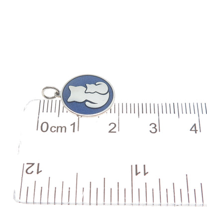 925 Sterling Silver Purple Enamel Cat Mom & Child Minimalist Charm Pendant