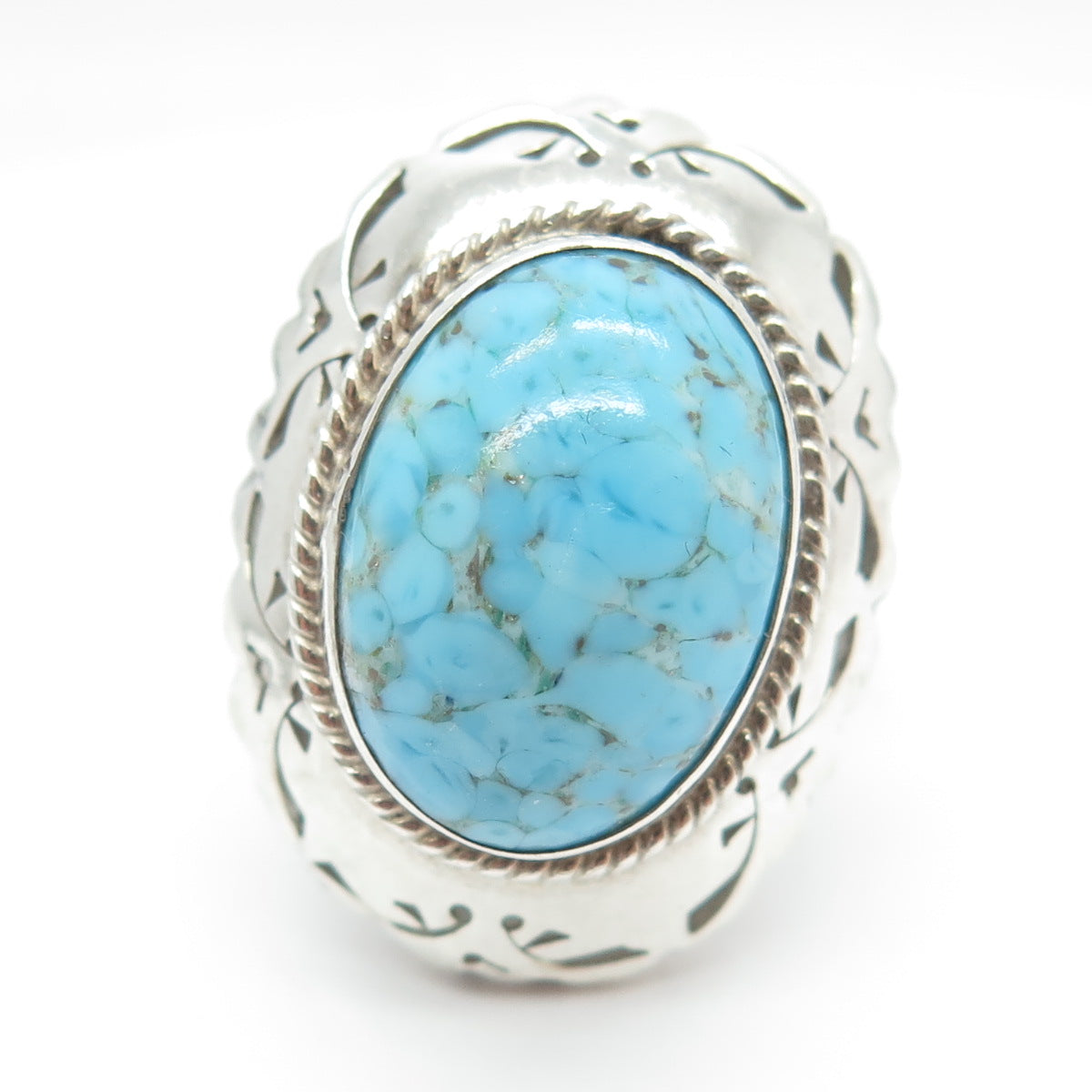 925 Sterling Silver Vintage Mexico Faux Turquoise Statement Ring Size 7.25